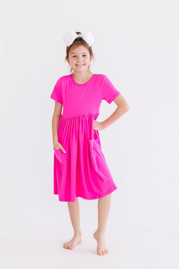 hot-pink-s-s-pocket-twirl-dress Mila & Rose at Sophia's Style-Hot Pink S/S Pocket Twirl Dress-6-12M-Twirl Pocket Dress S/S-1